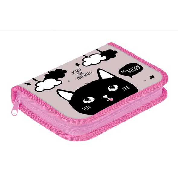 Пенал Hatber 190х130мм 1 отделение на молнии с откидной планкой Soft-touch -Meow-  в индив.упак. , 